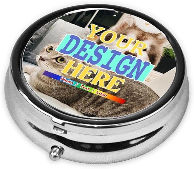 Custom Pill Box, Personalized Round Pill Case, Customized Vitamin Pill Organizer for Purse Pocket Travel
