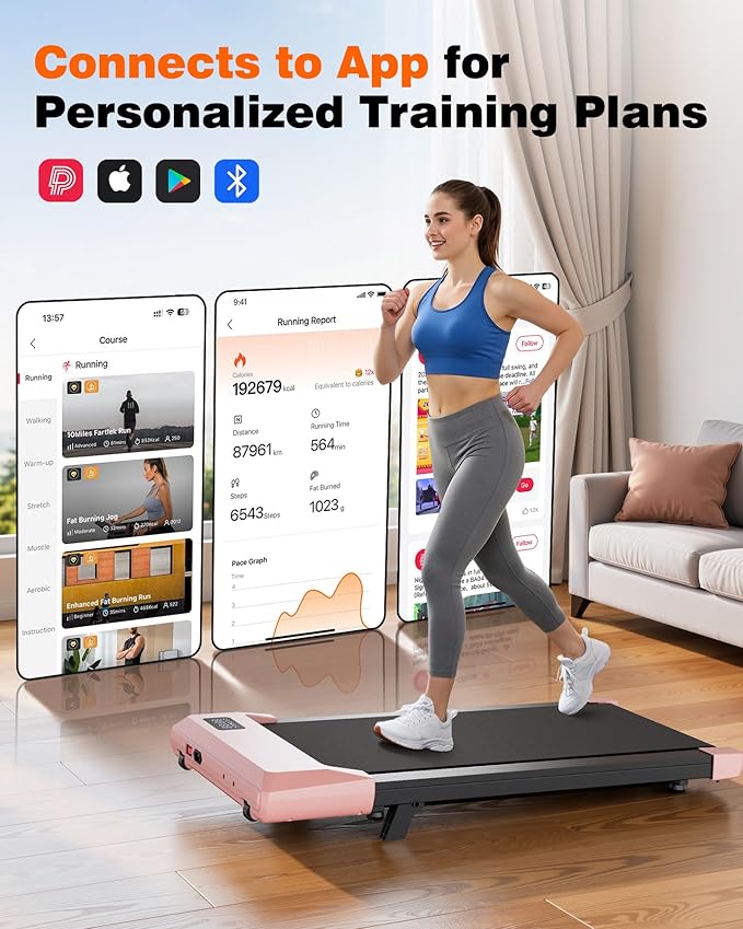 DeerRun Walking Pad Treadmill with 6% Manual Incline, Under Desk Treadmill for Home Office & Small Spaces, 0.6–3.8 MPH, 2.5 HP, 300 lb Capacity, App & Remote Control