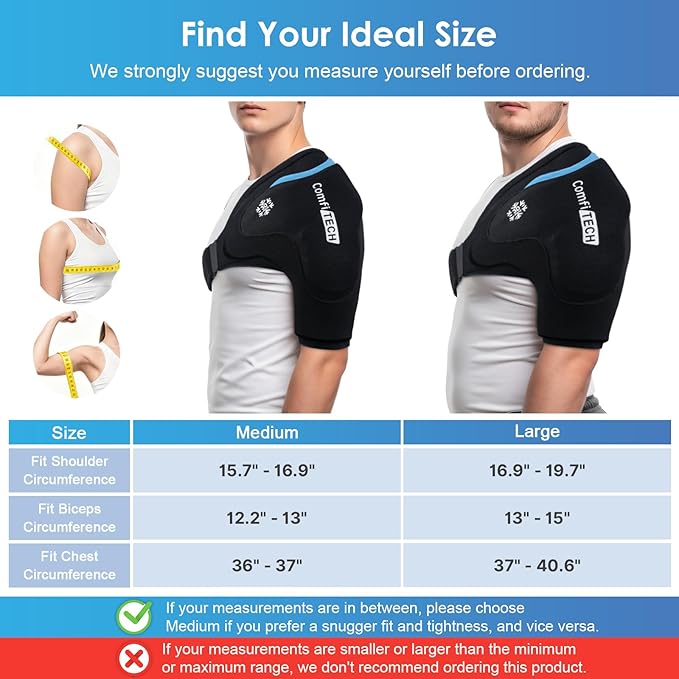 ComfiTECH Dual-Gel Shoulder Ice Pack Wrap with Extended 30-Minute Cooling for Rotator Cuff & Arm, Flexible Cold Compression Sleeve Shoulder Brace for Post-Workout, Discomfort, Muscle Relaxation, L