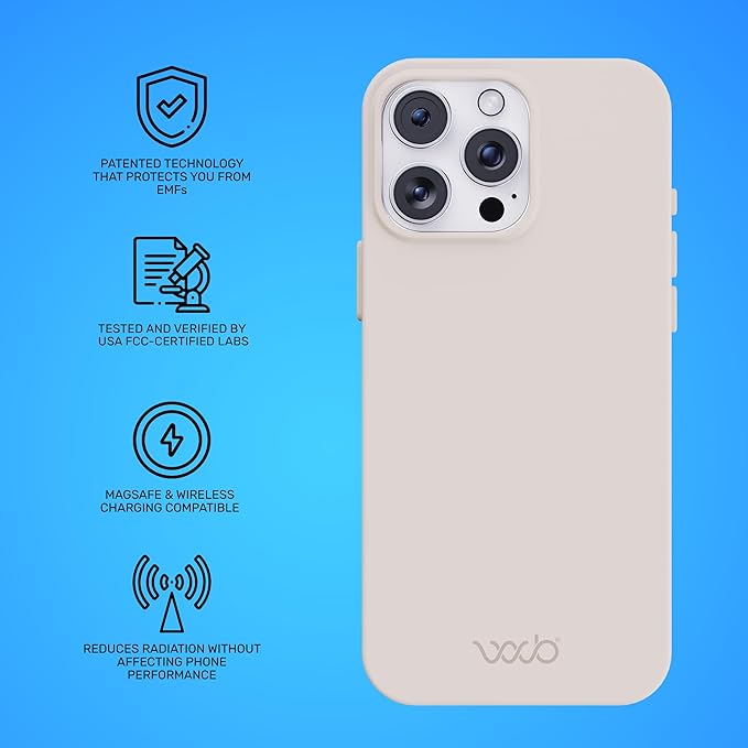 WAVEBLOCK EMF Protection Silicone iPhone Case Compatible with iPhone 16 Pro Max, Radiation Blocker, 5G Shield Reduction, Lightweight, USA Patented and Tested in FCC Lab, Stone