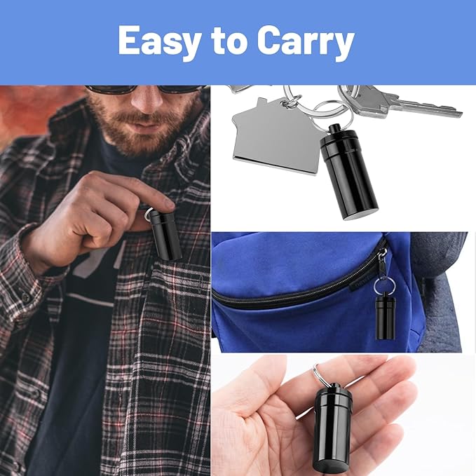 Keychain Pill Holder for Nitroglycerin, 2 Pack Mini Waterproof Portable Travel Purse Pocket Pill Case, Keychain Fob Container for 25ct Nitro/Nitroglycerin Bottle (Purple + Silver)