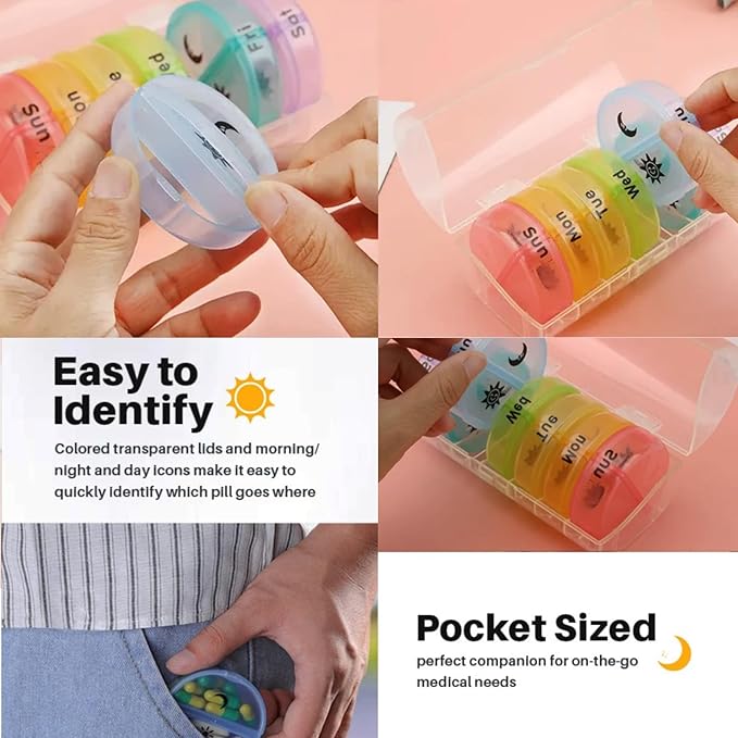 Large Weekly Pill Organizer 2 Times a Day, Vitamin Box, Convenient and Easy to Use, X-Large Pop-Out Compartments, Daily Pill Box AM PM Pill Case for Medicine/Vitamin/Fish Oil/Supplements (White)