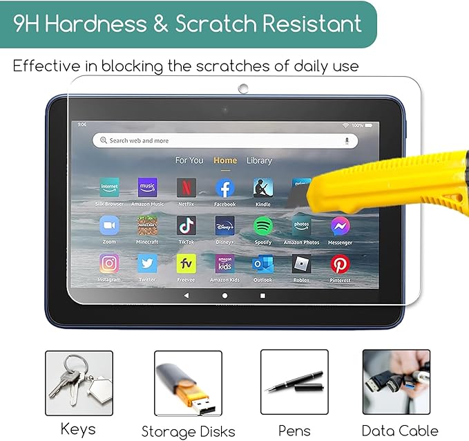 KEANBOLL 2-Pack Tempered Glass Screen Protector for All-New Fire HD 8 and Fire HD 8 Plus Tablet 8 inch (14th/12th/10th generation - 2024/2022/2020 release),[No Waves][No Bubble] [Anti Scratch]
