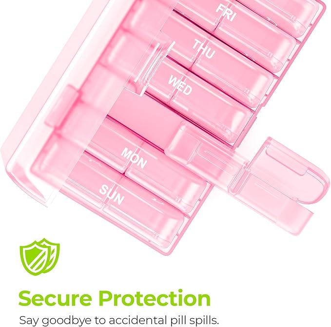 AUVON XL Weekly Pill Organizer 2 Times a Day, Pill Box 7 Day with One-Side Large Openings for Easy to Use, Sakura Pink AM PM Pill Case for Medication, Vitamins, Fish Oils, Supplements