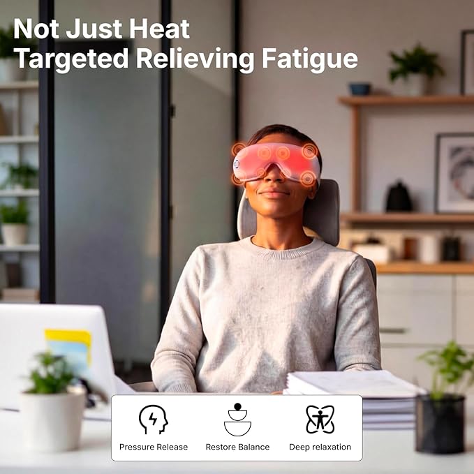 Eye Massager with Heat Sleep Mask with Air Pressure Vibration Massage, Bluetooth, Portable Rechargeable Eye Massage, Self Care Gifts for Women, Travel Essentials, 5 Modes