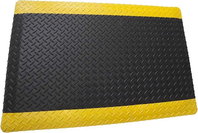 American Classic Diamond Plate Anti-Fatigue Mat – Closed-Cell Polymeric Sponge Base – Industrial Grade, Beveled Safety Edges, 9/16" or 1" Thick – Made in USA (Black/Yellow, 3'x4'x1)