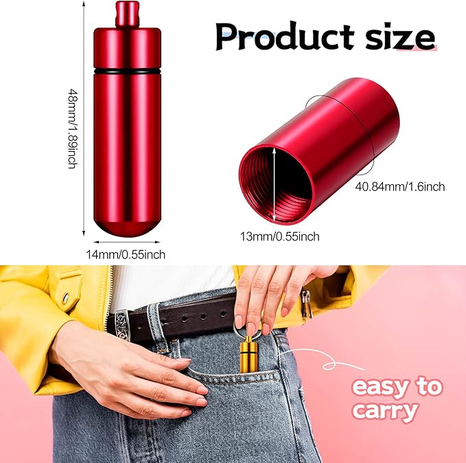 Patelai 12 Pcs Portable Keychain Pill Holder Mini Pocket Pill Case for Men Women Aluminum Geocache Containers Waterproof Metal Medicine Bottle Organizer for Outdoor Camping Travel(Colorful)