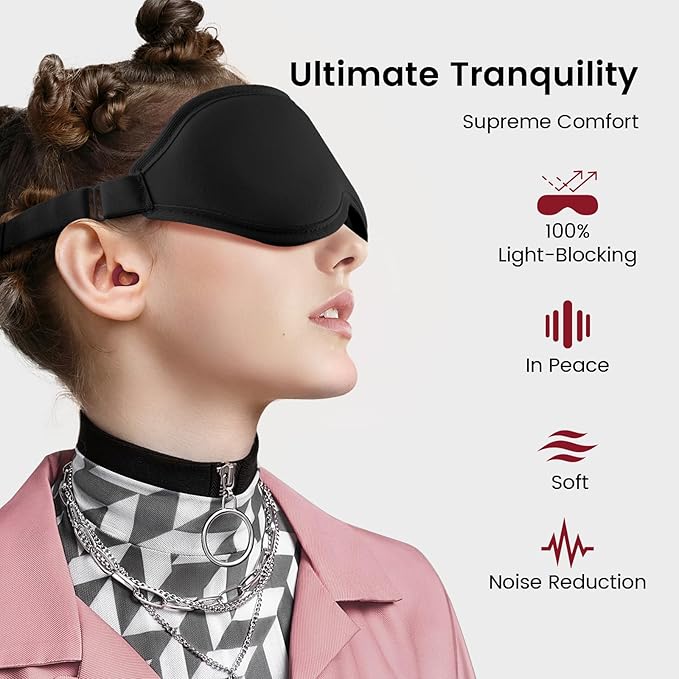 Audree Earplugs-Sleep Eye Mask Set - Noise Reduction Earplugs and Light Blocking Sleep Mask for Peaceful Sleep | Ideal for Sleep, Travel, Napping, Meditation, Gift, Shift Work, Red+Black