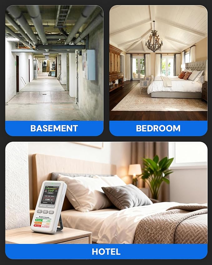 HOUND-1011S Portable Radon Detector, High-Accuracy Sensor for Home, Lightweight, Audible & Visual Alarms, Long-Term Monitoring, Easy-to-Use Radon Tester in pCi/L or Bq/m³ for Basement