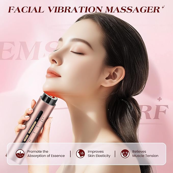 INTEO Microcurrent Facial Device, 3 Modes Red Light Therapy for Face and Neck, Skin Care Facial Massager Perfect Gifts for Women Men(Gold)