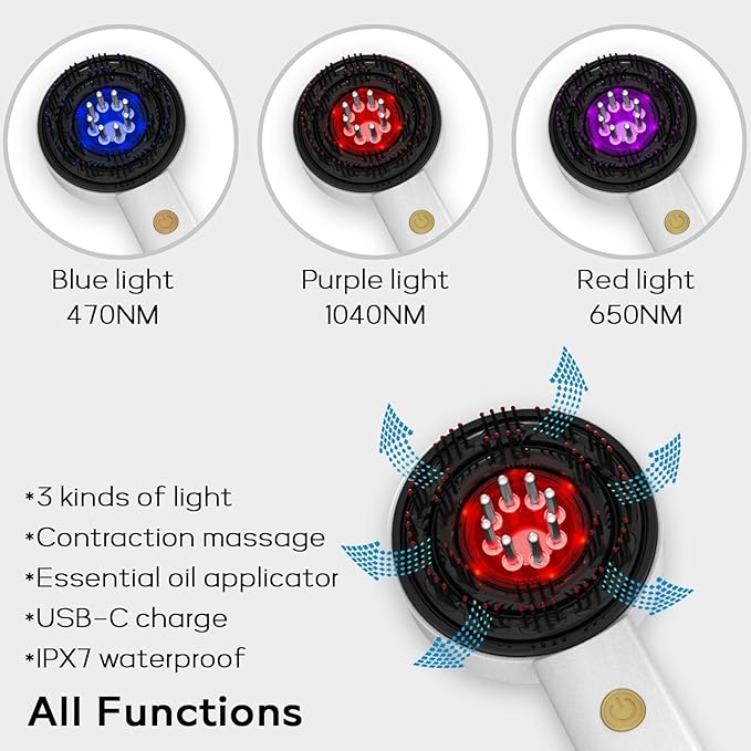3 in 1Hair Scalp Massager - Oil Applicator Scalp Care Brush, Portable for Men & Women, IPX7 Waterproof Electric Scalp Brush