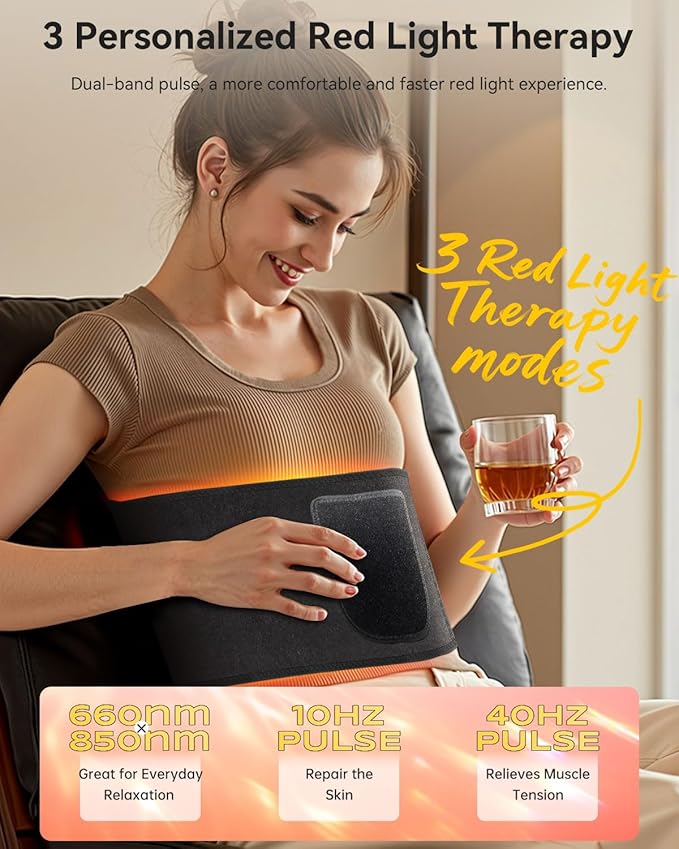 2025 Red Light Therapy Belt, 3 Wavelengths, 5 Levels of Power Adjustment, 3 Red Light Therapy Modes, New Upgraded Skin-Friendly TPU Material, 51.18"x7.08" for Pain Relief and Relaxation