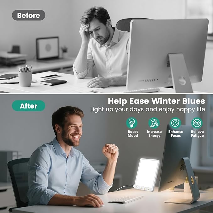 Light Therapy Lamp - 10000 Lux 3 Color Temperature & Wall Mount Therapy Light, Touch Control Daylight Lamps with Memory Function for Home/Office Use As Lift Mood.