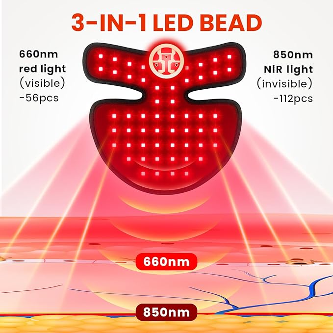 Red Light Therapy for Neck and Chest, Red Light Therapy for Face and Neck Device Portable 660nm Red Light & 850nm Near Infrared Light Therapy for Body for Skin Tightening