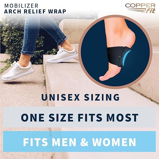 Copper Fit Men & Women Mobilizer Arch Flex Wrap – Adjustable Compression – Advanced Relief & Recovery – Foot Pain, Plantar Fasciitis, Heel Spurs, Swelling & Inflammation – One Size Fits Most