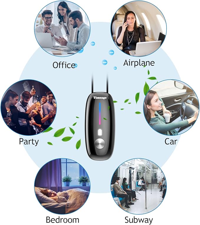 Portable Air Purifier,Timeage Personal Air Purifier Necklace, Wearable Mini Air Ionizer Eliminates Pollen,Smoke,Dust for Outdoor,Travel(Black)