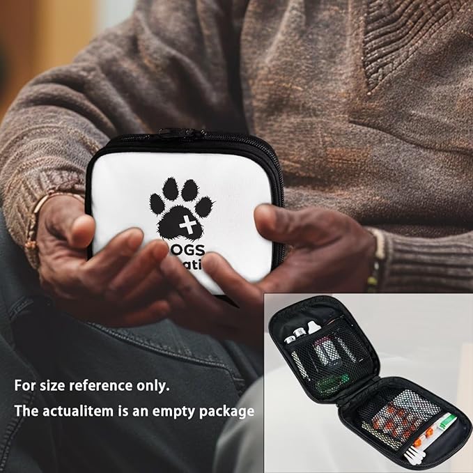 Weekly Pill Organizer Box Letters Paw Print Medicine Case with Zipper Compact Travel Supplement Holder Small Vitamin Storage Bag for Travel