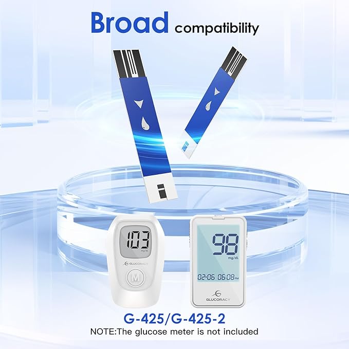 Glucoracy G-425-2/G-425 Blood Glucose Test Strips, Only for Glucoracy G-425-2/G-425 Meter Kit, 100 Counts Test Strips for Diabetes + 100 Counts Blood Lancets