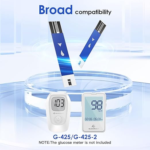 Glucoracy G-425-2/G-425 Blood Glucose Test Strips, 50 Counts Test Strips for Diabetes, 50 Counts Blood Lancets, Only for Glucoracy G-425-2/G-425 Meter Kit