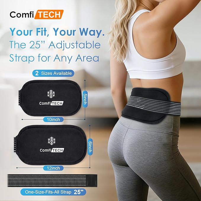 ComfiTECH Triple-Gel Soft Ice Packs for Injuries Reusable with Extended 30-Min Cooling, Flexible Ice Wraps with Adjustable Strap for Joint, Muscle Recovery on Knee, Back, Shoulder, Arm, Neck, 12"×6"