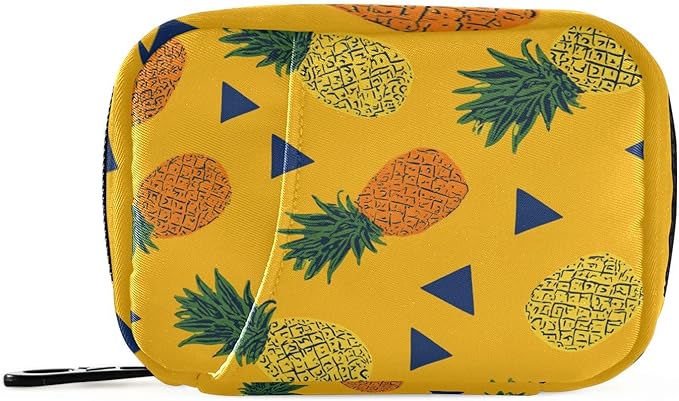 Cute Yellow Pineapples and Triangles Travel Pill Organizer Case Box Container Weekly Portable Vitamin Medicine Holder Storage Bag with Zipper Removable