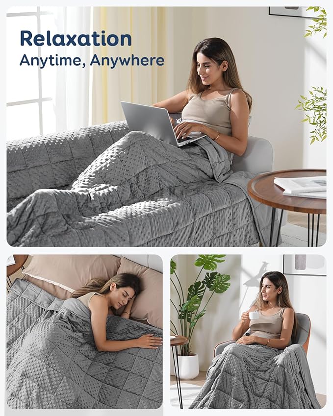 Kivik Weighted Blanket 15 lbs for Adults, Minky Dot Heavy Blankets, Microfiber Reversible Weighted Throw Blankets for All Seasons, Machine Washable, 48"x72" Twin Size, Grey