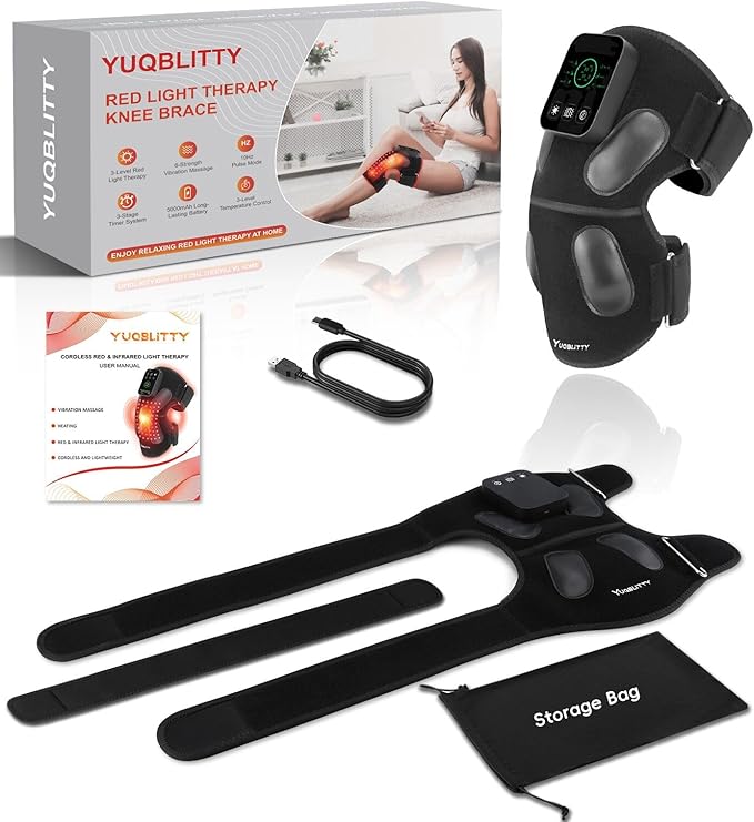 Upgraded Red Light Knee Massage Brace with 360° Vibration, Cordless 850nm Infrared Knee Therapy Devices Pain Relief, 5000mAh Red Light Therapy Wrap with Timer for Body Relaxation, Xmas Gifts