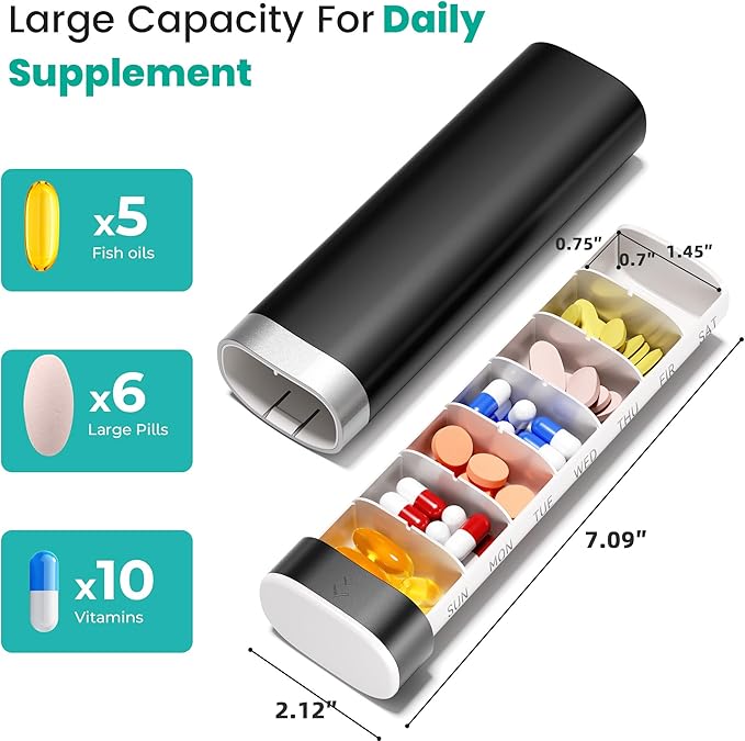 7-Day Slide-Out Pill Organizer | Travel Pill Case with Easy-to-Use Design | Drawer-Style Daily Medication Organizer (1 Time a Day) | Ideal for Home, Travel & Offices