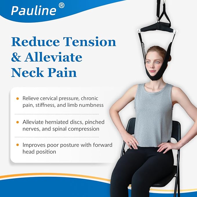 Cervical Neck Traction Device Over the Door - Hanging Neck Stretcher for Cervical Spine Decompression and Pain Relief - Home Use Neck Sling to Relieve Tension & Stiffness