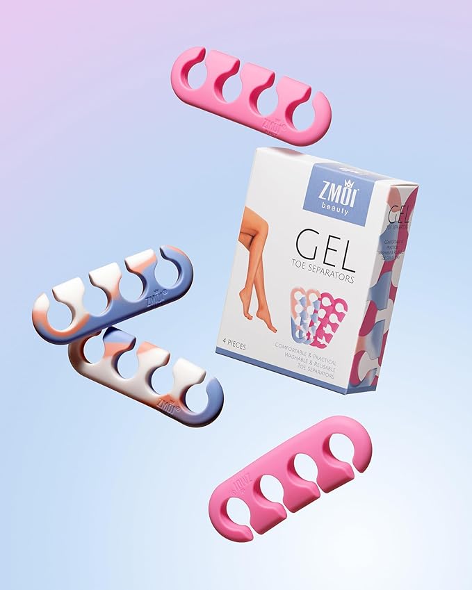 Gel Toe Separators for Women & Men - 4 Pieces Soft Silicone Pedicure Toe Spacers for Separating Toenails - Toe Polish Separators, Yoga, Relaxing, Nail Art and more - (Pink & Blue Ombre)