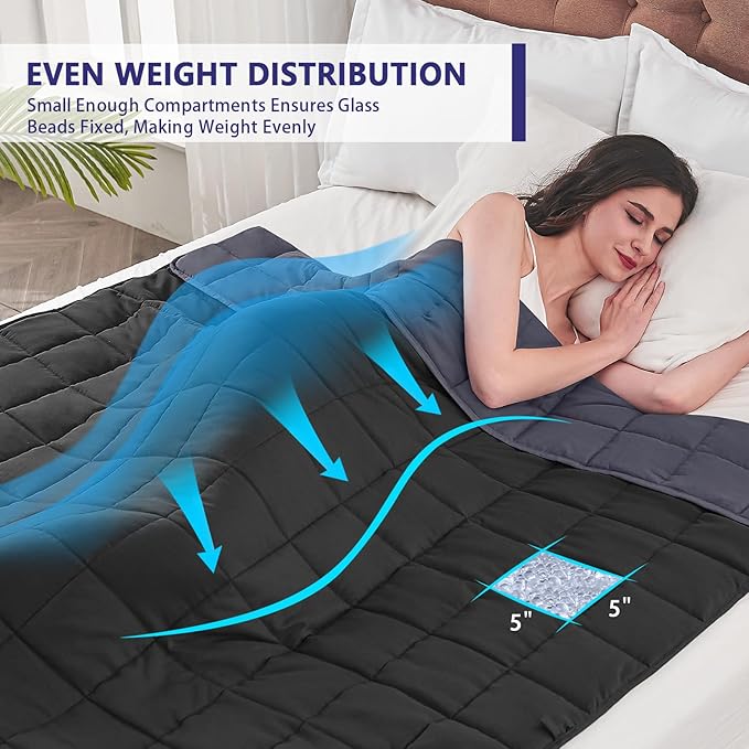 yescool Weighted Blanket for Adults (20 lbs, 60" x 80",Grey& Black) Cooling Heavy Blanket for Sleeping Perfect for 190-210 lbs, Queen Size Breathable Blanket with Premium Glass Bead, Machine Washable
