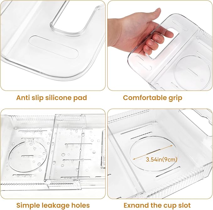 Foldable Bathtub Tray, Expandable to 80cm Acrylic Bath Tray for Tub, Bath Tub Tray Shower Storage Rack, Bath Table Trays for Bathtub (Transparent Bathtub Tray)