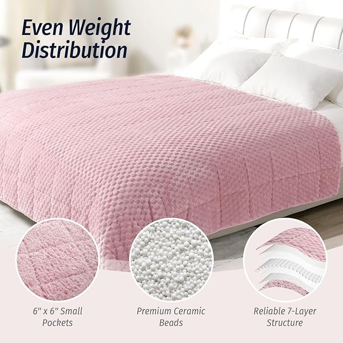 Wemore Fleece Weighted Blanket for Adults (60" x 80" 15lbs, Pink), Dual Sided Cozy Soft Sherpa Heavy Blanket, 3D Imitation Turtle Shell Warm Jacquard Flannel Weighted Blankets for Couch and Bed