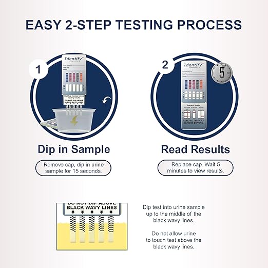 Identify Diagnostics Drug Test Cards | 5 Pack | 10 Panel Dip CLIA Waived Instant Urine Marijuana Drug Test Dip Kit for AMP,BAR,BZO,COC,MDMA,MET,MOP|OPI,MTD,OXY,THC