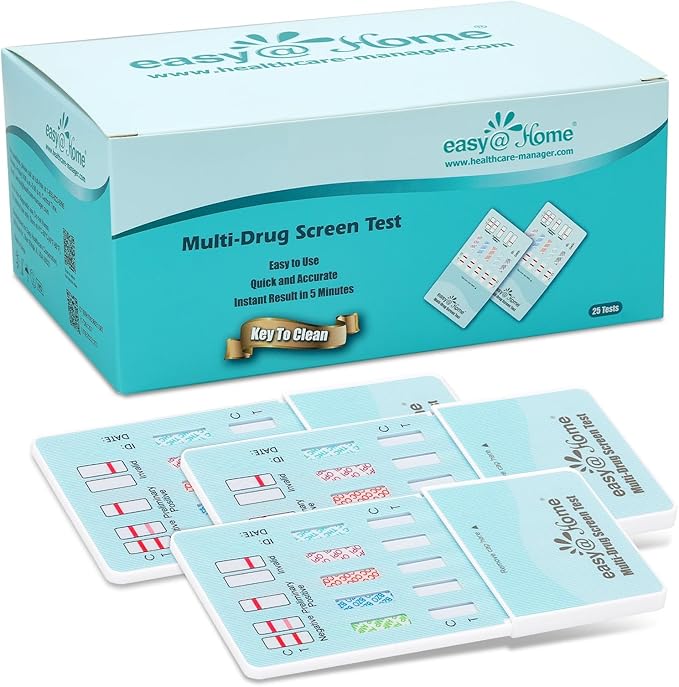Easy@Home 5 Panel Urine Drug Test Kit [25 Pack] - THC/Marijuana, Cocaine, OPI, AMP, BZO All Drugs Testing Strips in One Kit - Home Use Drug Detox Tests with Results in 5 Mins #EDOAP-754