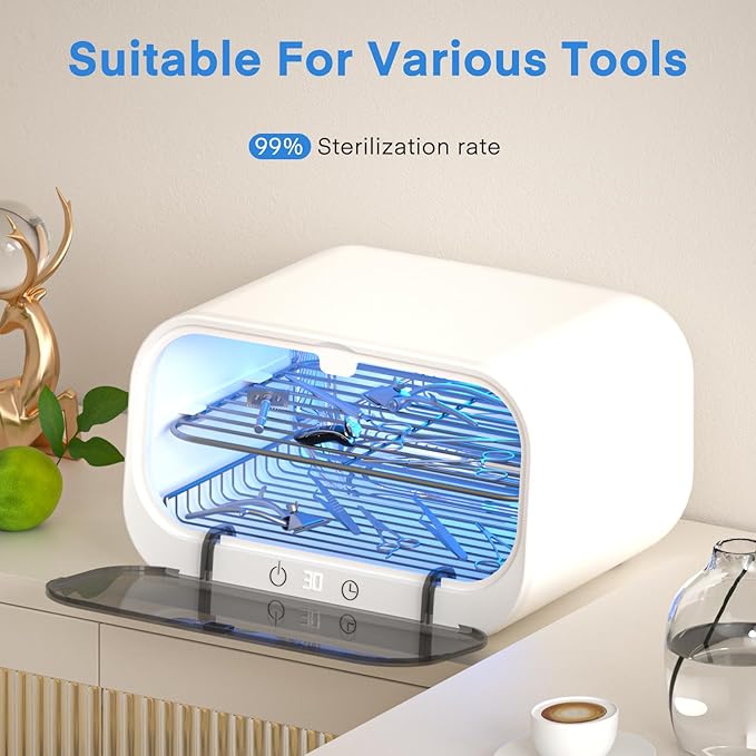 Yofuly Sterilizer for Esthetician, 12L Double-layer Large Sterilizer for Nail Tools, Multi-Functional Nail Cleaner Box, Large Capacity Cleaning Cabinet for Home Use, Barbers, Beauty Salons, and Spas