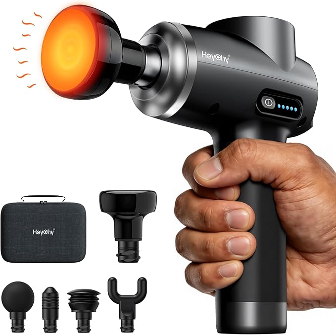 Professional Muscle Massage Gun with Heat, Portable Handheld Muscle Massager, Percussion Back Body Masajeador 12mm Amptitude for Athletes, Runner,FSA Eligible & HSA Approved