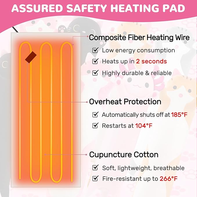 Axolotl Heating Pad for Period Cramps & Menstrual Pain Relief, Portable Electric Heat Pads USB Powered, Cute Stuff Stuffed Animals for Women Teen Girls, Funny Birthday Easter Christmas Axolotl Gifts