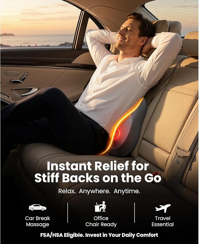 BOB AND BRAD Cordless Back and Neck Massager with Heat, FSA Eligible HSA 4D Shiatsu Massage Pillow for Pain Relief Deep Tissue, 6H Battery, Gift for Stress Relief at Home Office & Car