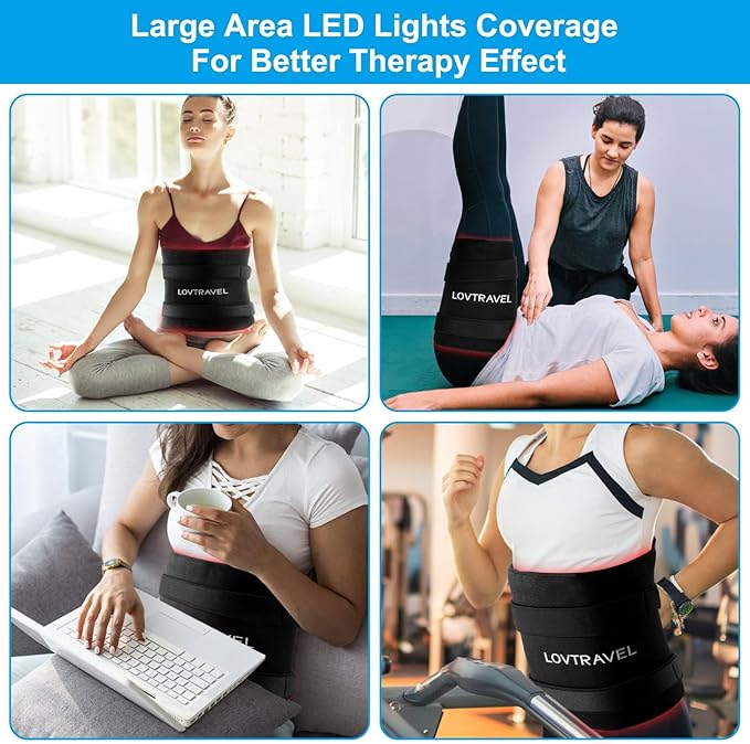 LOVTRAVEL 660nm LED Red Light Therapy for Body 21''x13.7'' and 850nm Near Infrared Light Therapy Devices Large Pads Belt Wearable Wrap for Leg Thigh Knee Belly Back Waist Pain Relief