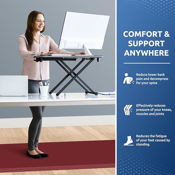 KitchenClouds Kitchen Mat Cushioned Anti Fatigue Rug 24"x70" Water Resistant, Non Slip, Standing and Comfort Desk/Floor Mats for House Sink Office (Red)