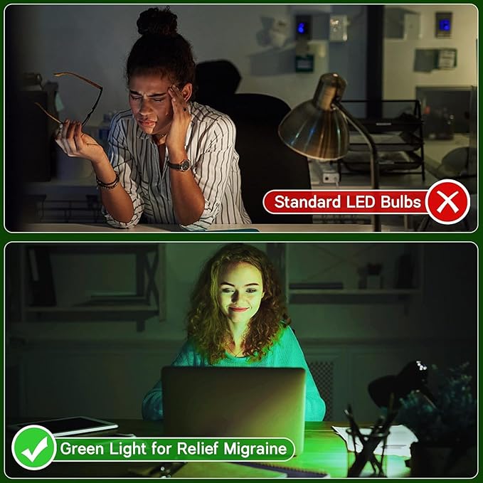 Neporal Migraine Relief LED Light Bulb, Full Spectrum Light with 520nm Narrow Band, Non-Drug Support for Headache, Anxiety, Tension Relief, 9W 60 Watt Equivalent, E26/E27, 1PK