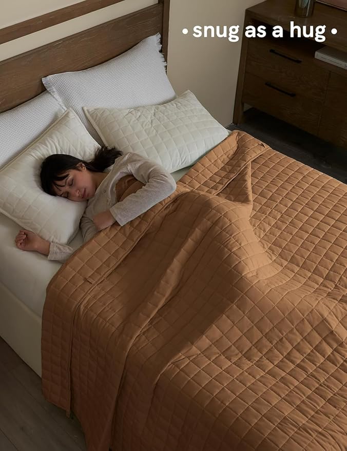 YnM 10lbs Weighted Blanket for Adults, Heavy Bed Throw Blanket with Cooling Glass Beads for All Season Use, Ideal for ~90lbs (48x72 Inches, Twin/Full, Terracotta)