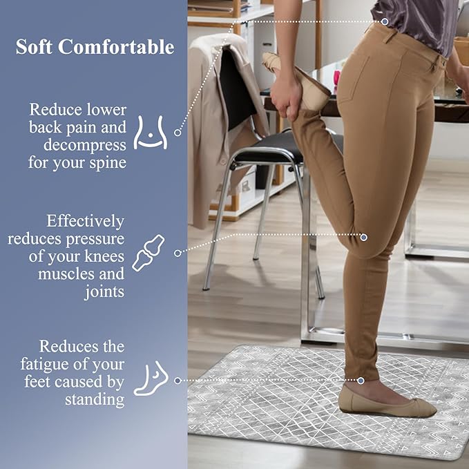 HEBE Anti Fatigue Kitchen Mat Set of 2 Non Slip Cushioned Kitchen Mats for Floor Waterproof Farmhouse Kitchen Rugs and Mats Set Comfort Standing Desk Mat Carpet for Sink,Office,Laundry