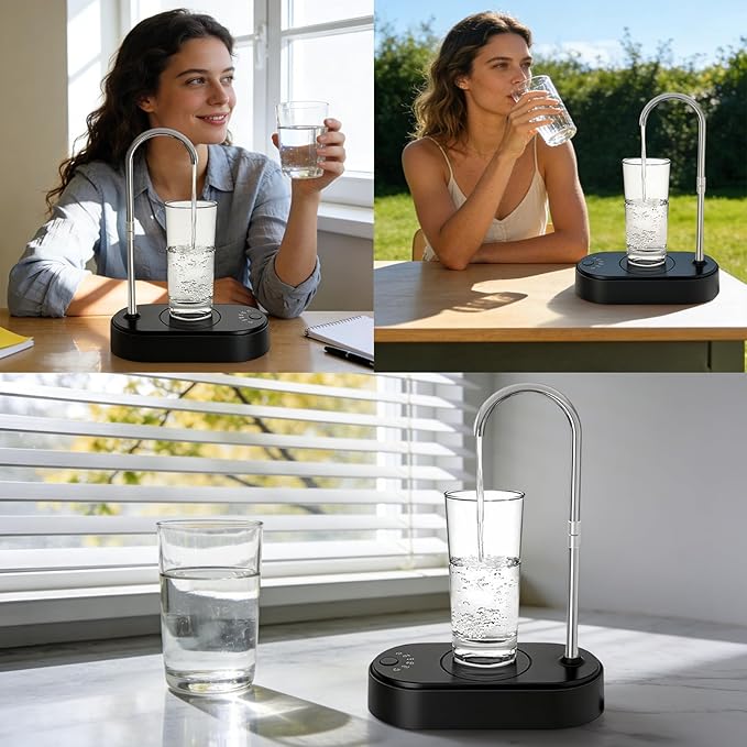 Desktop Water Dispenser for 5 Gallon Bottle, Automatic Countertop Water Dispenser, 6 Dispense Modes, USB Rechargeable, Universal Water Jug Pump for Home, Office, Kitchen, Camping