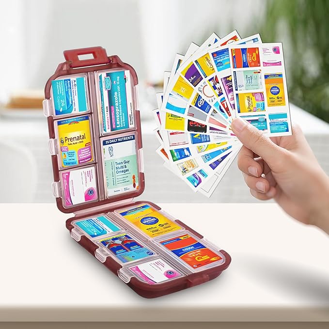 INVODA 7-Day Pill Organizer with Medicine Labels Travel Pill Case Compact, Portable Medication Organizer for Daily Use (3.7 x 2.4 x 1.18 Inches)