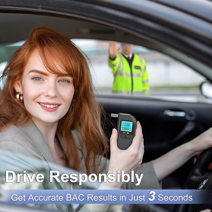 Breathalyzer Digital BAC Tester, Handheld Breath Alcohol Tester for Car, Home & Travel, Laboratory-Grade Dual-Core Processor, LED & LCD Display, Rapid Detection, History Memory, 20 Mouthpieces