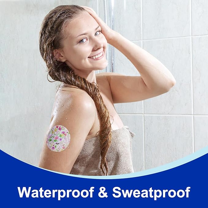 HONYOU Libre 2 Plus Sensor Covers Waterproof 15 Days Long-Stay Lingo Glucose Monitor Patch Pink Floral Pattern CGM Sensor Overpatch No Hole, Hypoallergenic & Latex-Free Sweatproof 15Pack