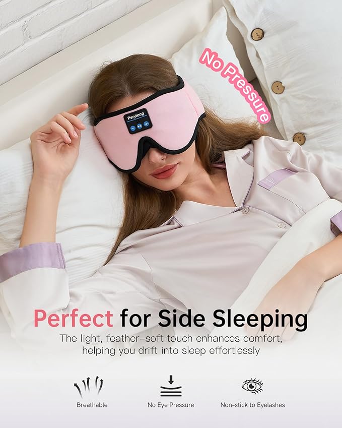 Sleep Mask with Bluetooth 5.4 Headphones, Wireless Music Sleep Eye Mask for Side Sleepers, 3D Contoured Comfort & Built-in HD Stereo Earphones, Blackout for Travel (Peach Pink)