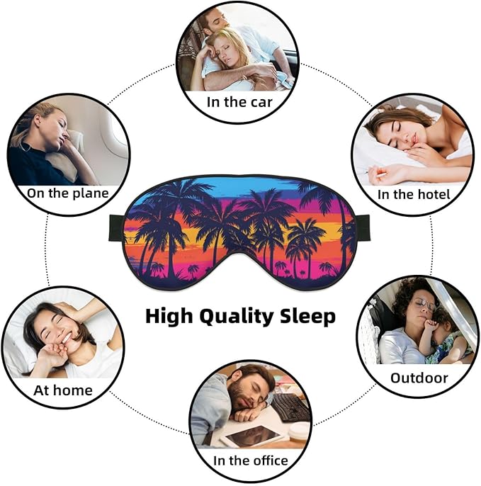Blue Palm Trees Sleep Mask Orange Sunset Eye Mask with Adjustable Strap Eye Sleep Shade Cover Blocks Light for Women Men Airplane Travel Nap